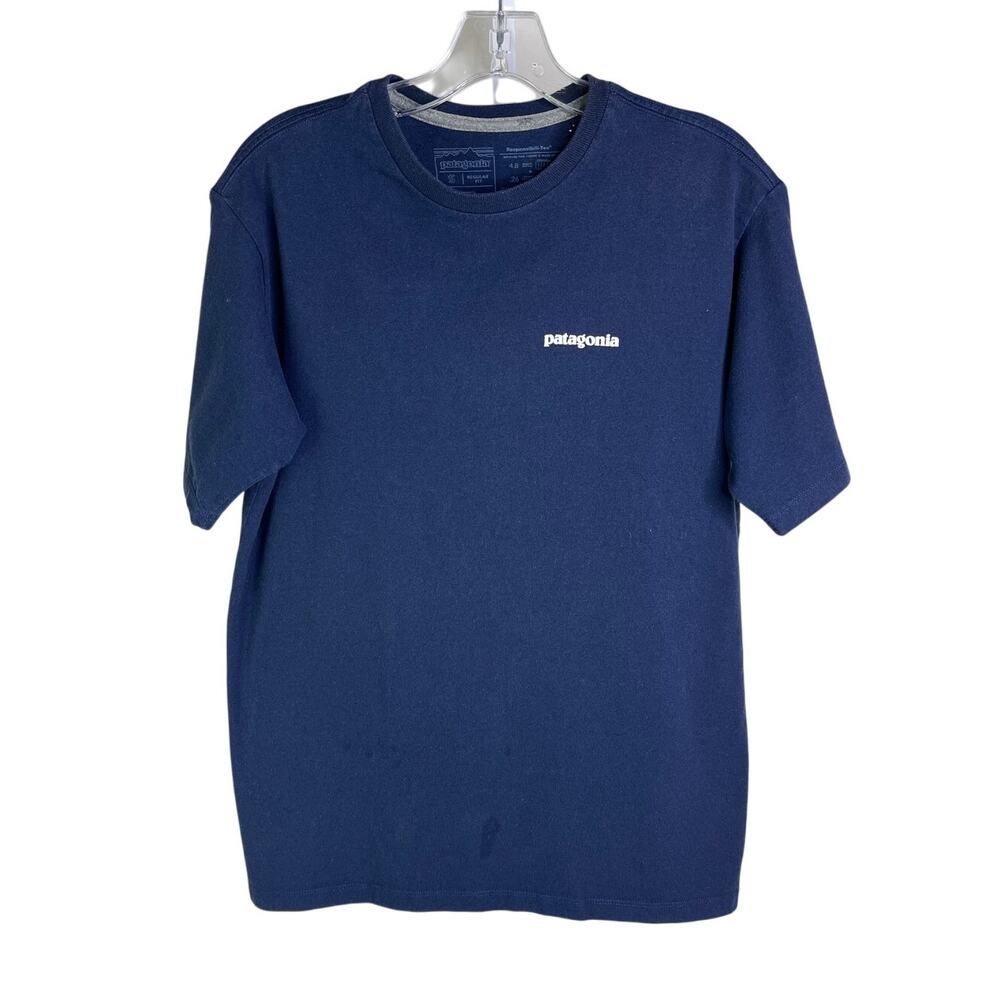 Patagonia T-Shirt Mens Small Blue Crewneck Regular Fit Classic Logo outdoorsy